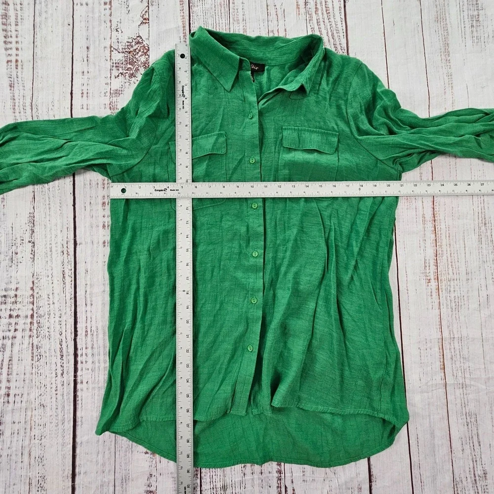 Melissa Paige Green Button Front Boyfriend Shirt Blouse Large Spring Minimalist - Picture 4 of 8
